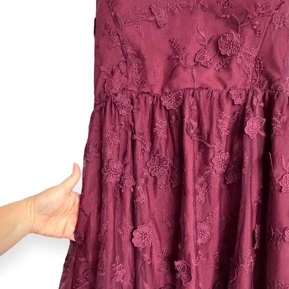 Modcloth Burgundy Sheer Floral Embroidered Halter Neck Fairy Goth Dress Womens M - Picture 8 of 12